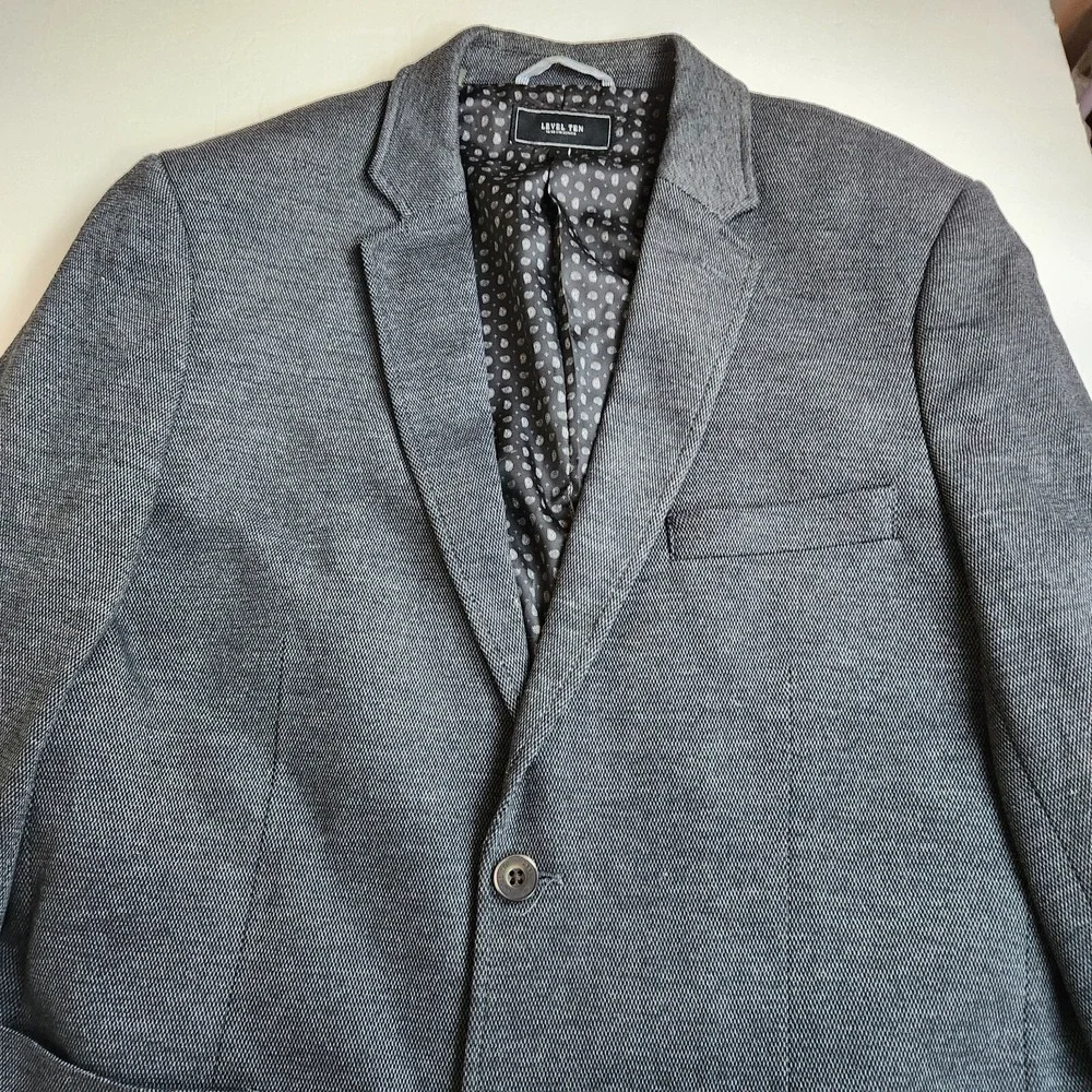 Level Ten Mens Sports Coat Sz Large Gray Blue 2 Button Casual Suit Blazer Preppy
